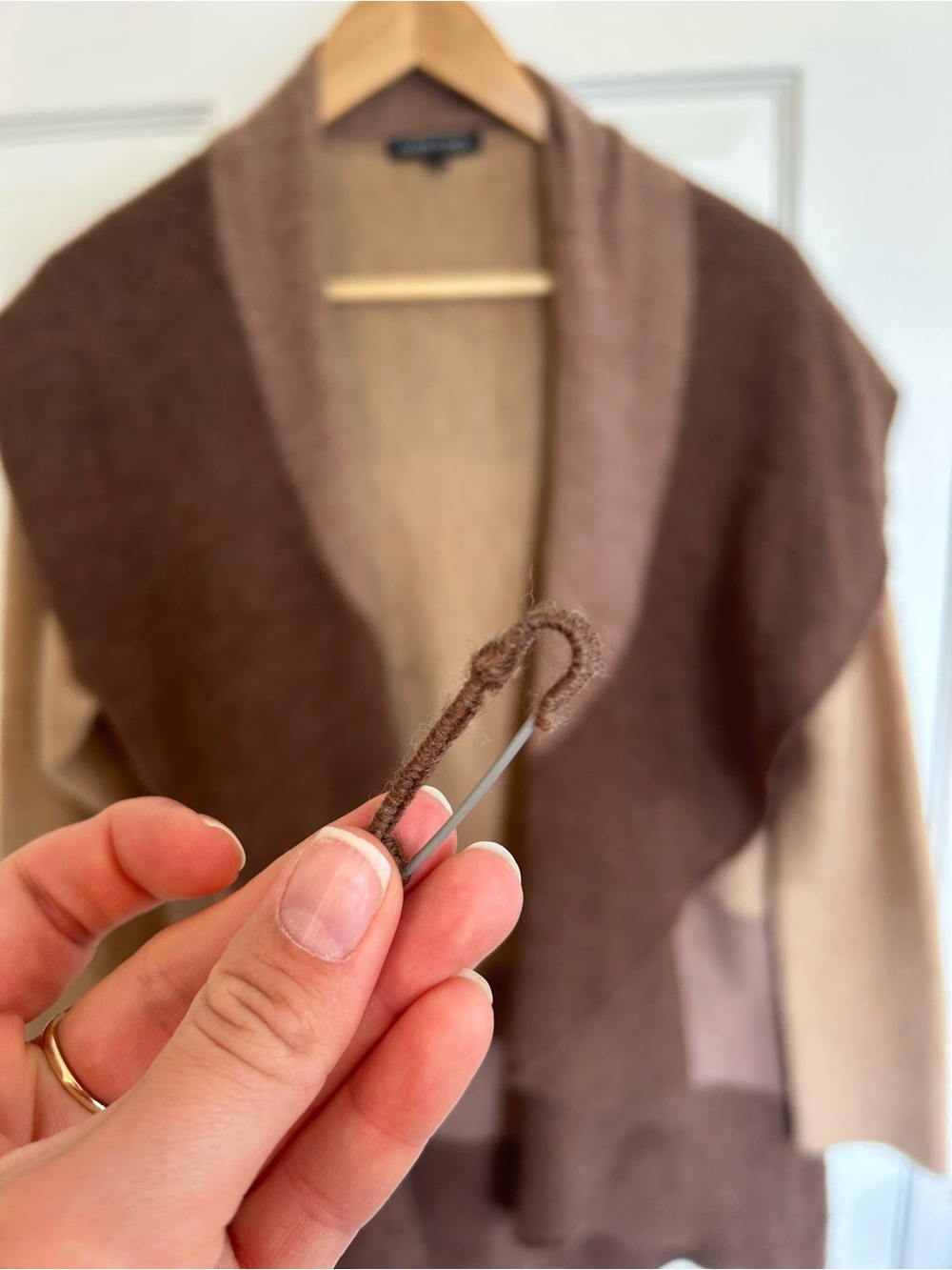 Eileen Fisher Two-Tone Brown & Tan Draped Cardigan | 100% Merino Wool | Size L - Picture 6 of 7